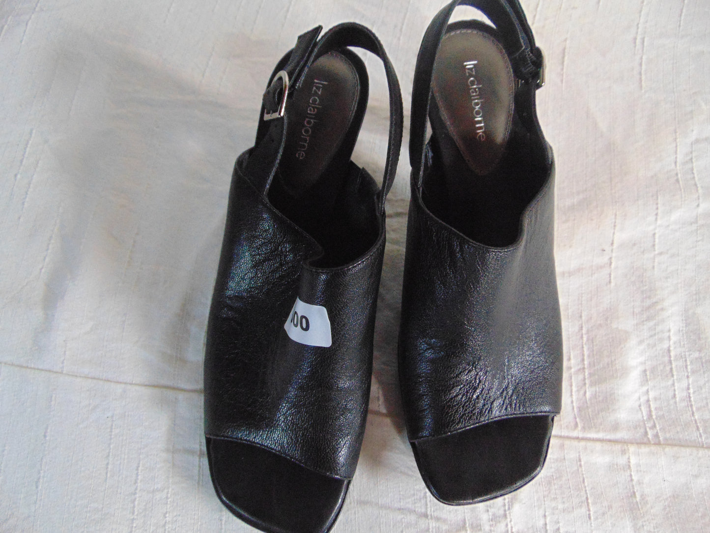 Liz Clairborne Womens Black Leather Slingback Shoes Size 7 Heels