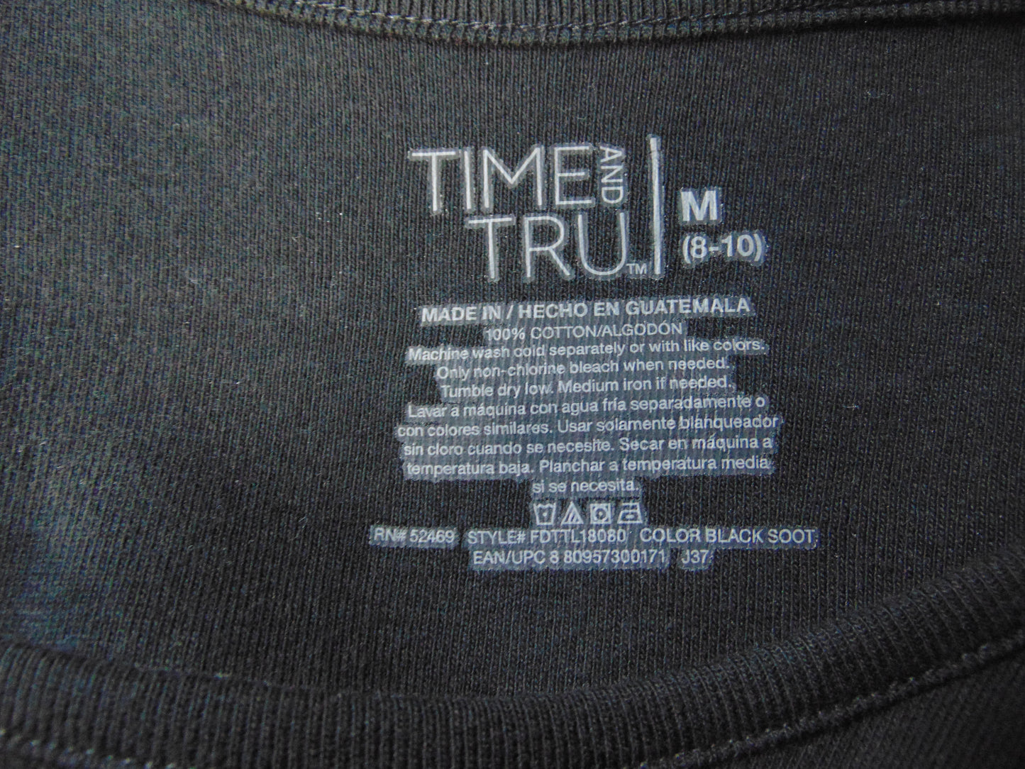 Time And Tru Womens Black T-Shirt Medium Short Sleeves