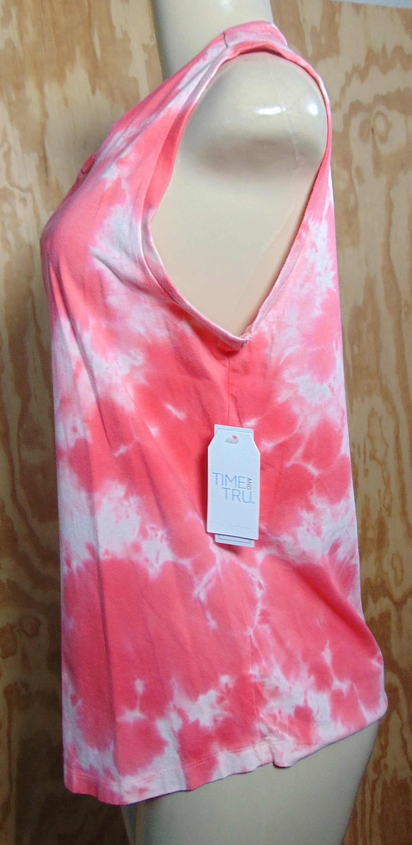 Time And Tru Womens Tie Dye Tank Orange Sleeveless Small