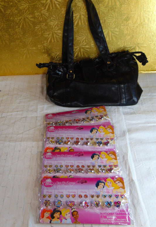 Black Faux Leather Bag With Disney Party Favours Bundle