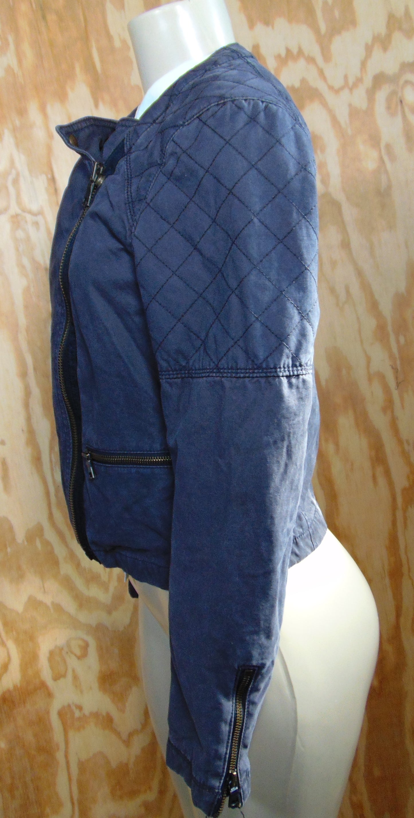 Gap Crop Bikers Quilted Short Jacket Gray Full Zip Small