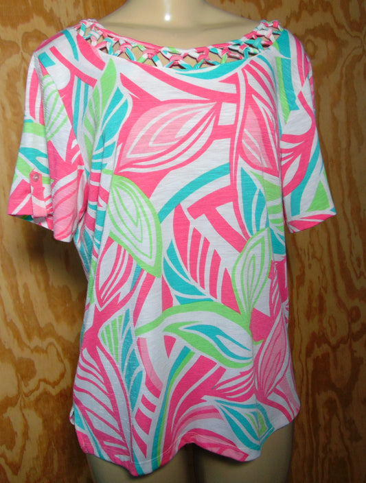 Alfred Dunner Floral Short Sleeves Tank Small