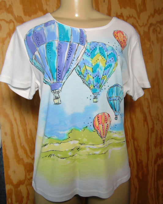 Karen Scott Graphic T-Shirt Short Sleeves Balloon Print Multicolor