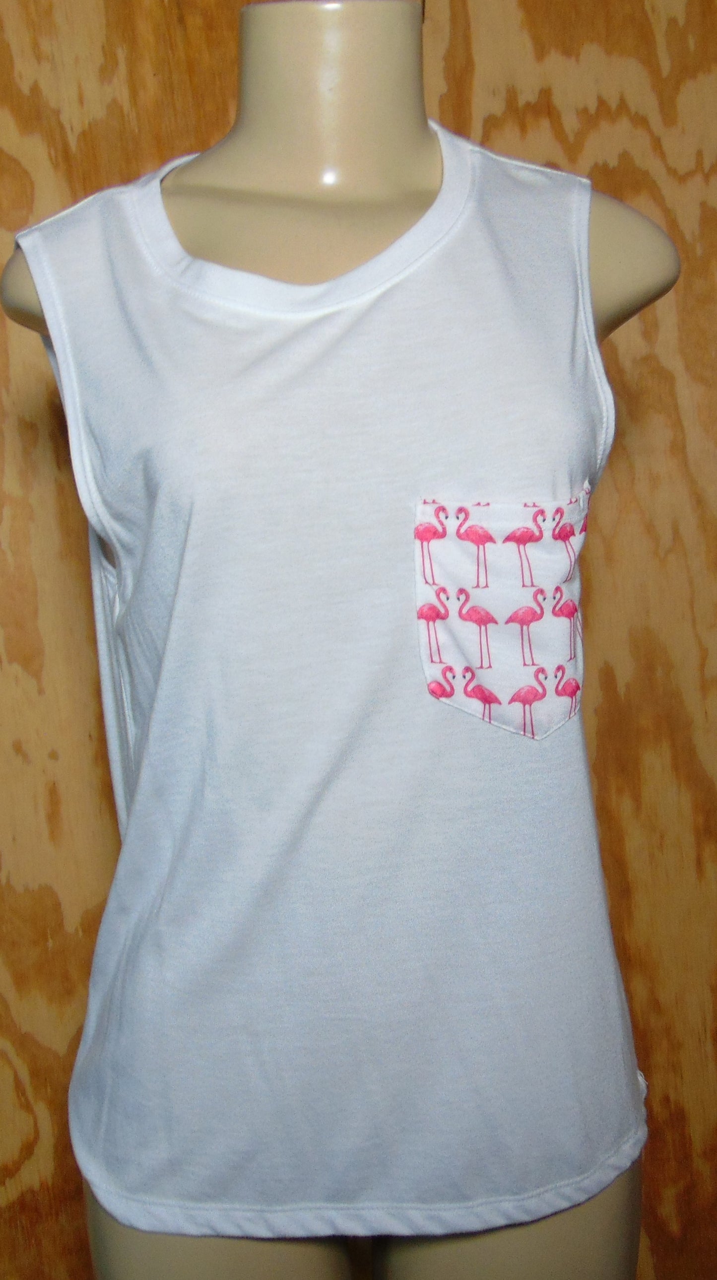 Stranded Ivory Sleeveless  Tank Pink Flamingo Print Pocket