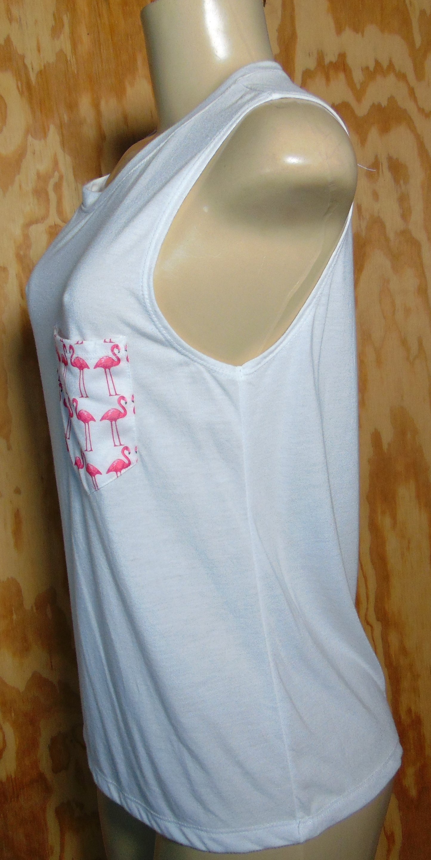 Stranded Ivory Sleeveless  Tank Pink Flamingo Print Pocket