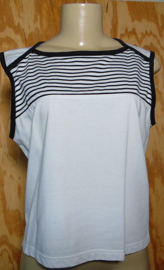 Erika Black White Trim Tank Sleeveless Large