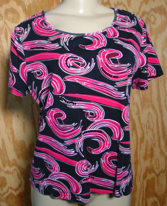 Laura Ashley Pink Geometric Print Short Sleeves Tank Medium